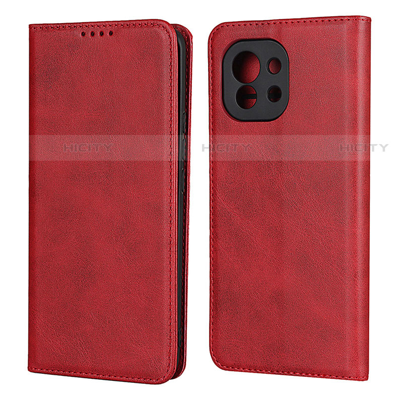 Funda de Cuero Cartera con Soporte Carcasa T20 para Xiaomi Mi 11 5G Rojo