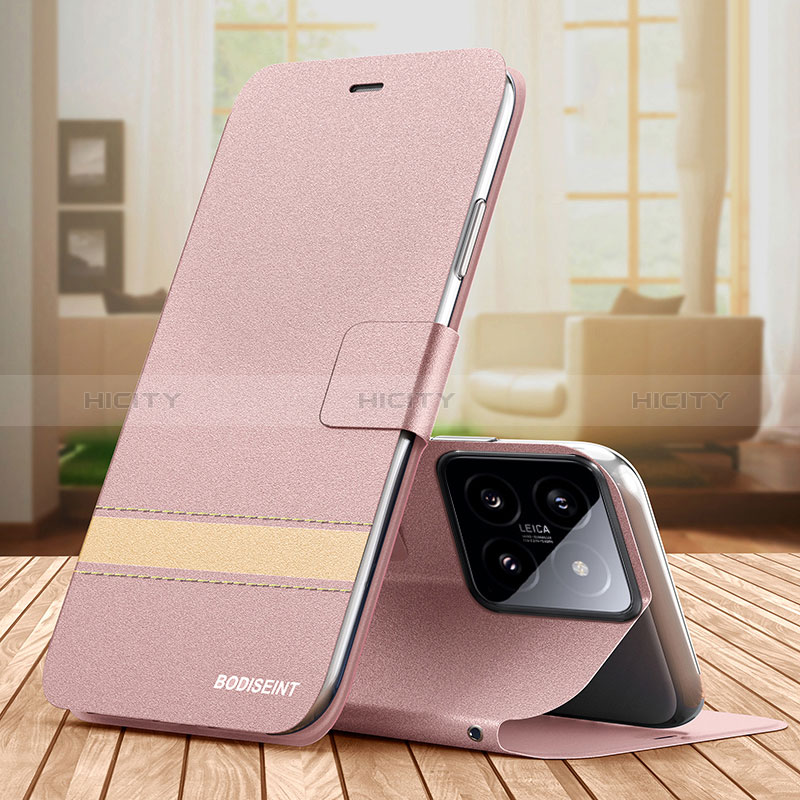 Funda de Cuero Cartera con Soporte Carcasa TB1 para Xiaomi Mi 14 5G Oro Rosa