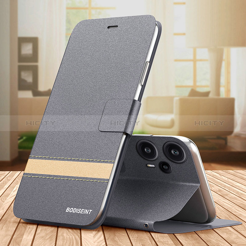 Funda de Cuero Cartera con Soporte Carcasa TB1 para Xiaomi Poco F5 5G Gris