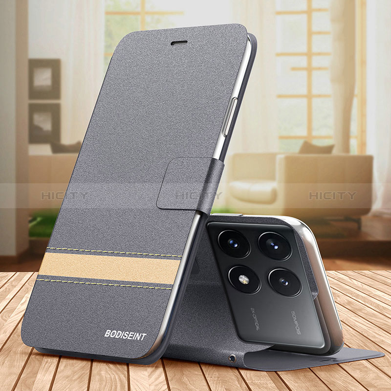 Funda de Cuero Cartera con Soporte Carcasa TB1 para Xiaomi Redmi K70E 5G Gris