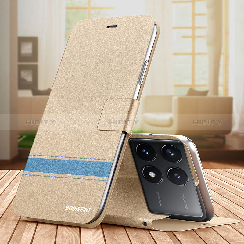 Funda de Cuero Cartera con Soporte Carcasa TB1 para Xiaomi Redmi K70E 5G Oro