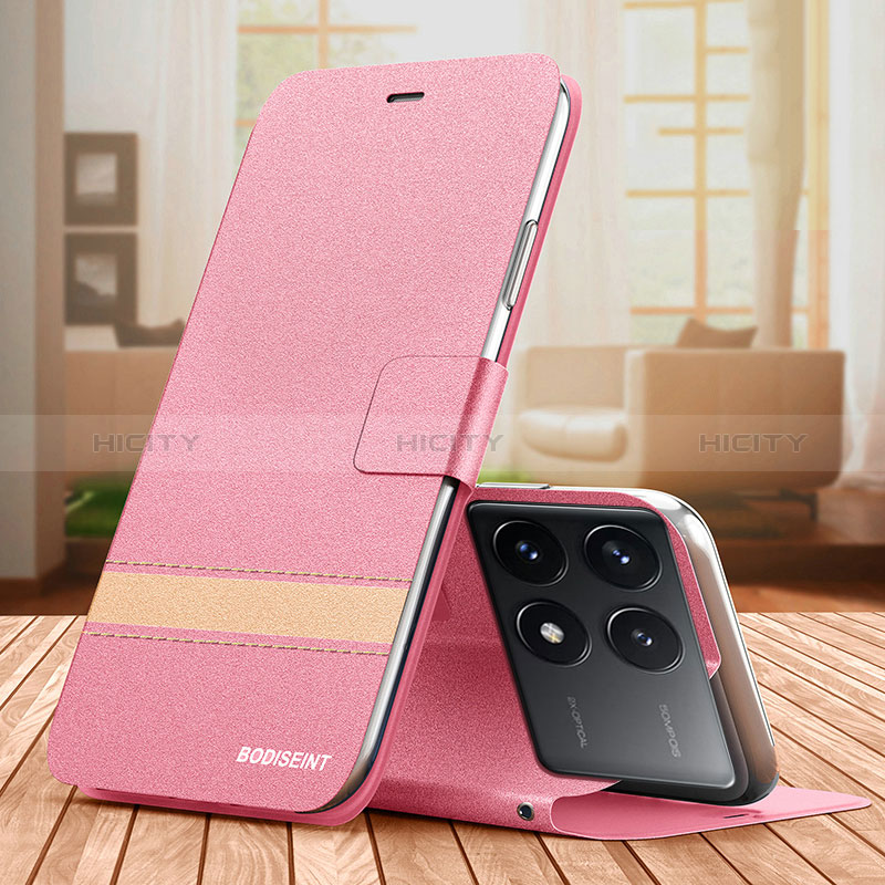 Funda de Cuero Cartera con Soporte Carcasa TB1 para Xiaomi Redmi K70E 5G Rosa Roja