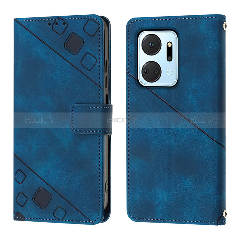 Funda de Cuero Cartera con Soporte Carcasa Y01B para Huawei Honor X7a Azul