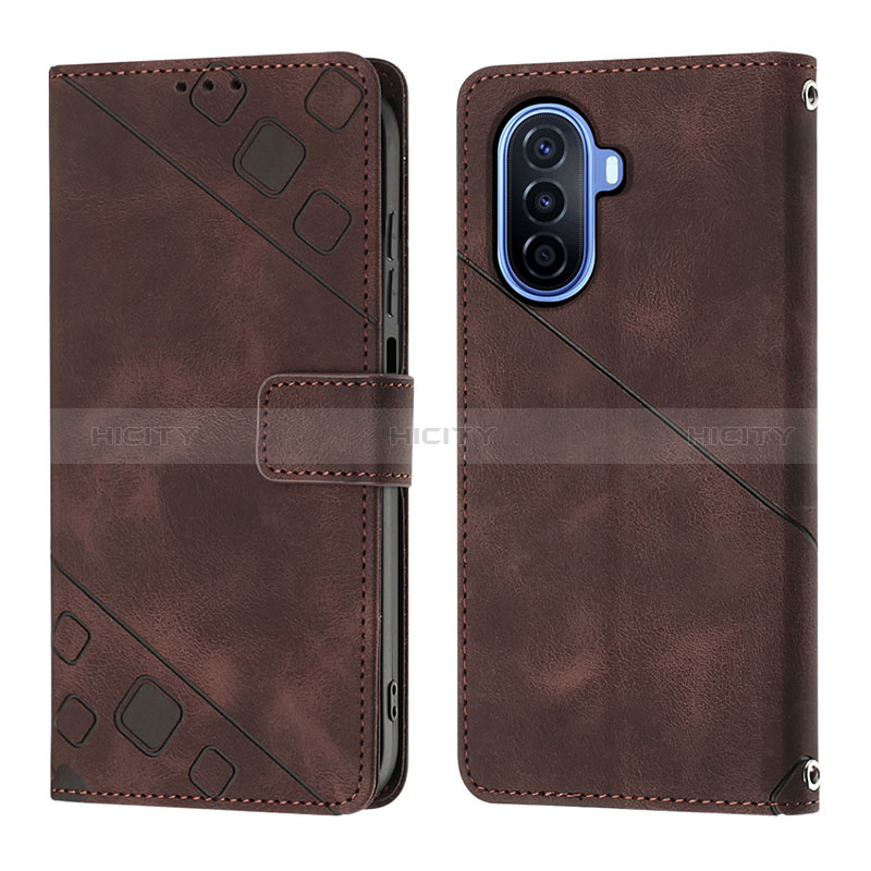 Funda de Cuero Cartera con Soporte Carcasa Y01B para Huawei Nova Y70 Marron