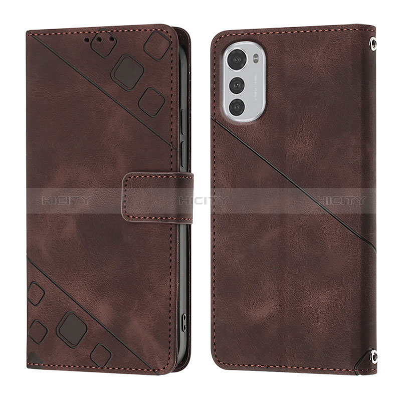 Funda de Cuero Cartera con Soporte Carcasa Y01B para Motorola Moto E32 Marron