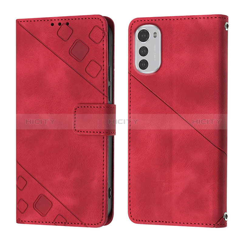 Funda de Cuero Cartera con Soporte Carcasa Y01B para Motorola Moto E32s Rojo