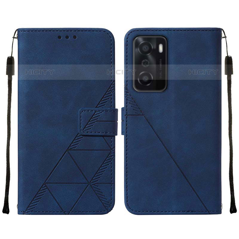 Funda de Cuero Cartera con Soporte Carcasa Y01B para Oppo A55S 5G Azul