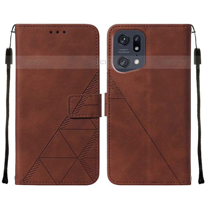 Funda de Cuero Cartera con Soporte Carcasa Y01B para Oppo Find X5 Pro 5G Marron