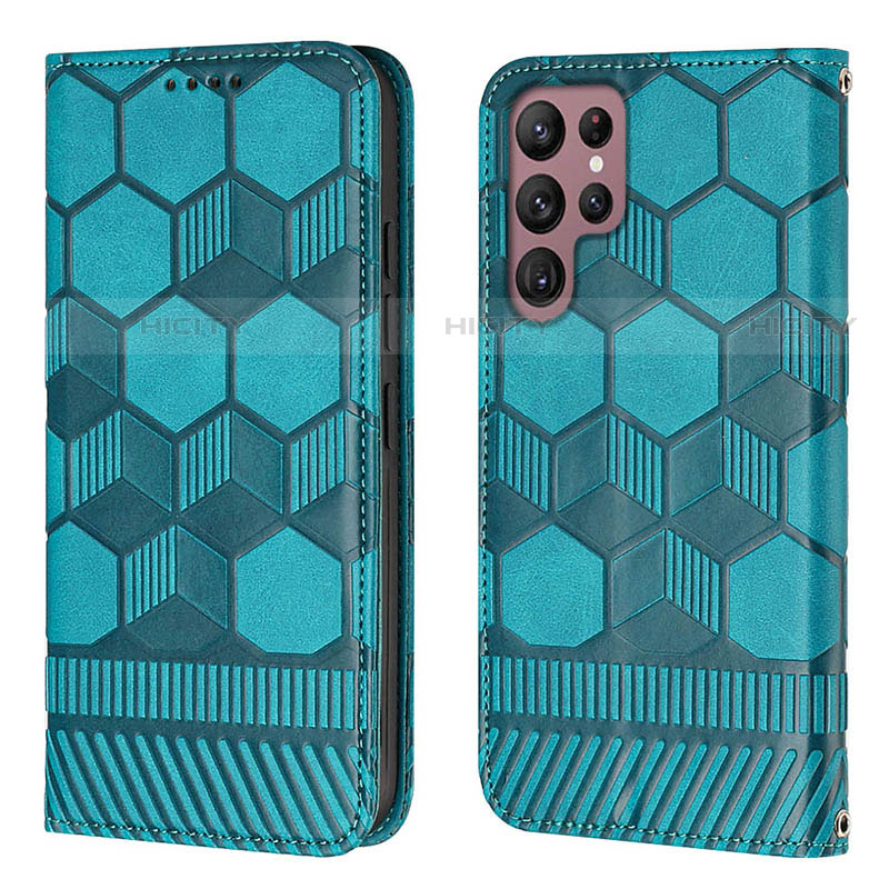 Funda de Cuero Cartera con Soporte Carcasa Y01B para Samsung Galaxy S22 Ultra 5G Cian