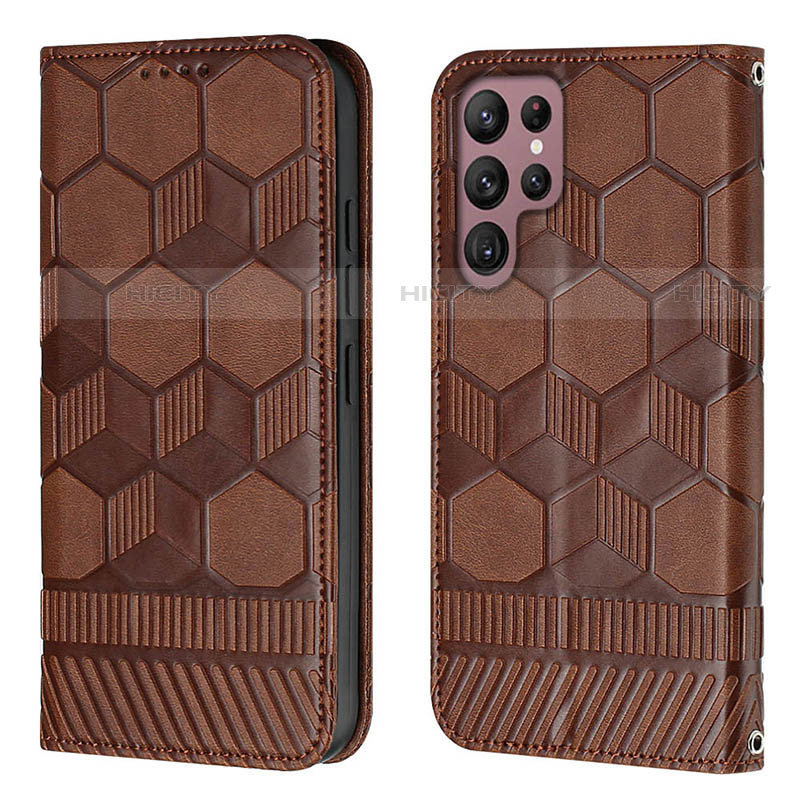 Funda de Cuero Cartera con Soporte Carcasa Y01B para Samsung Galaxy S22 Ultra 5G Marron