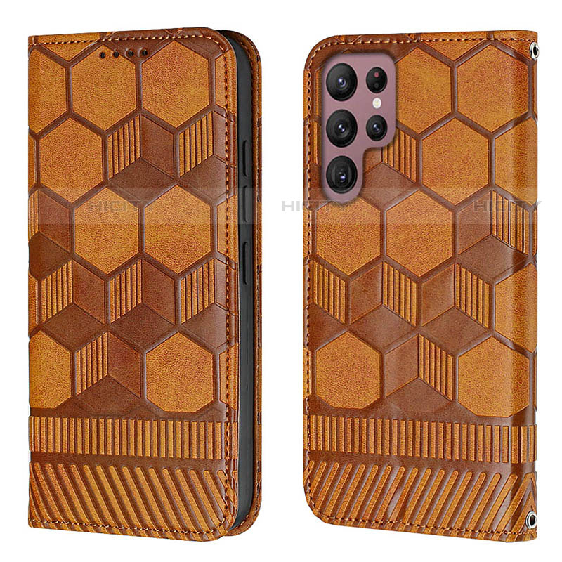 Funda de Cuero Cartera con Soporte Carcasa Y01B para Samsung Galaxy S23 Ultra 5G Marron Claro