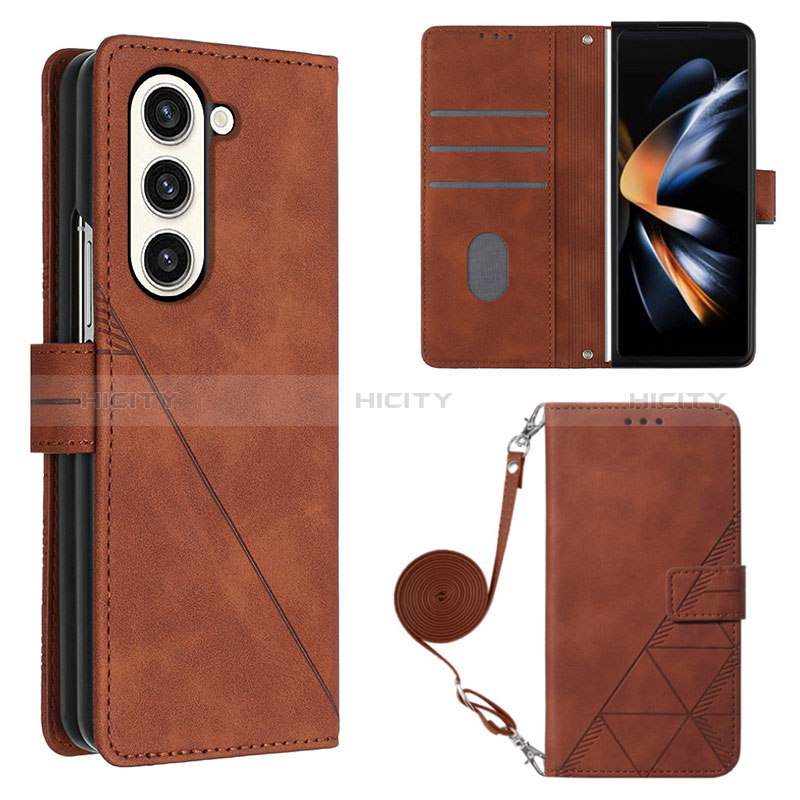 Funda de Cuero Cartera con Soporte Carcasa Y01B para Samsung Galaxy Z Fold5 5G Marron