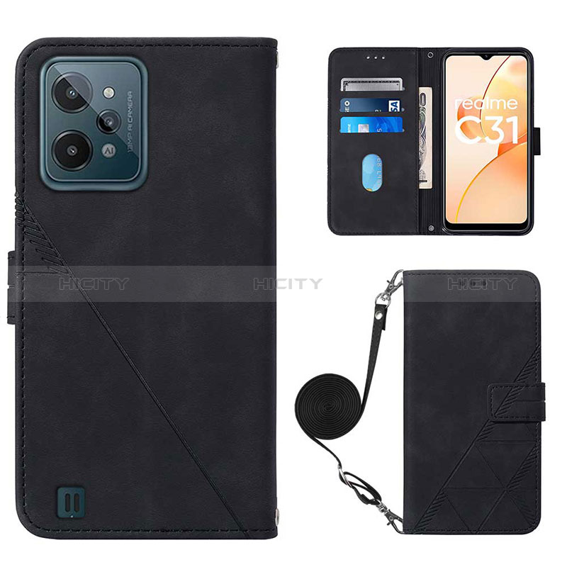 Funda de Cuero Cartera con Soporte Carcasa Y02B para Realme C31 Negro