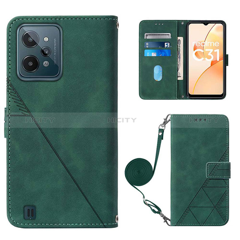 Funda de Cuero Cartera con Soporte Carcasa Y02B para Realme C31 Verde