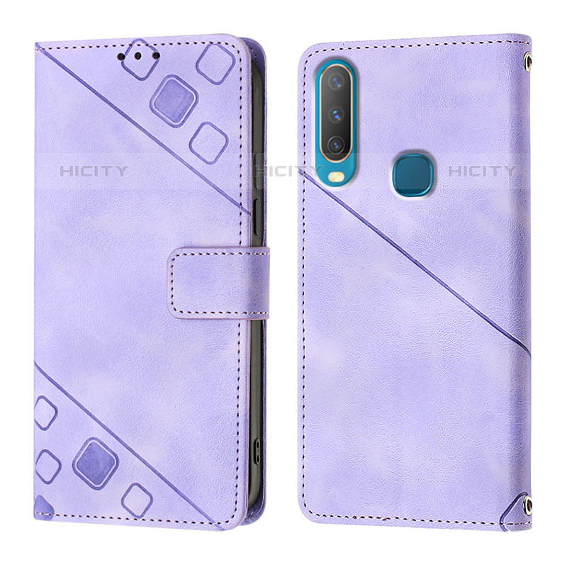 Funda de Cuero Cartera con Soporte Carcasa Y02B para Vivo Y15 Purpura Claro