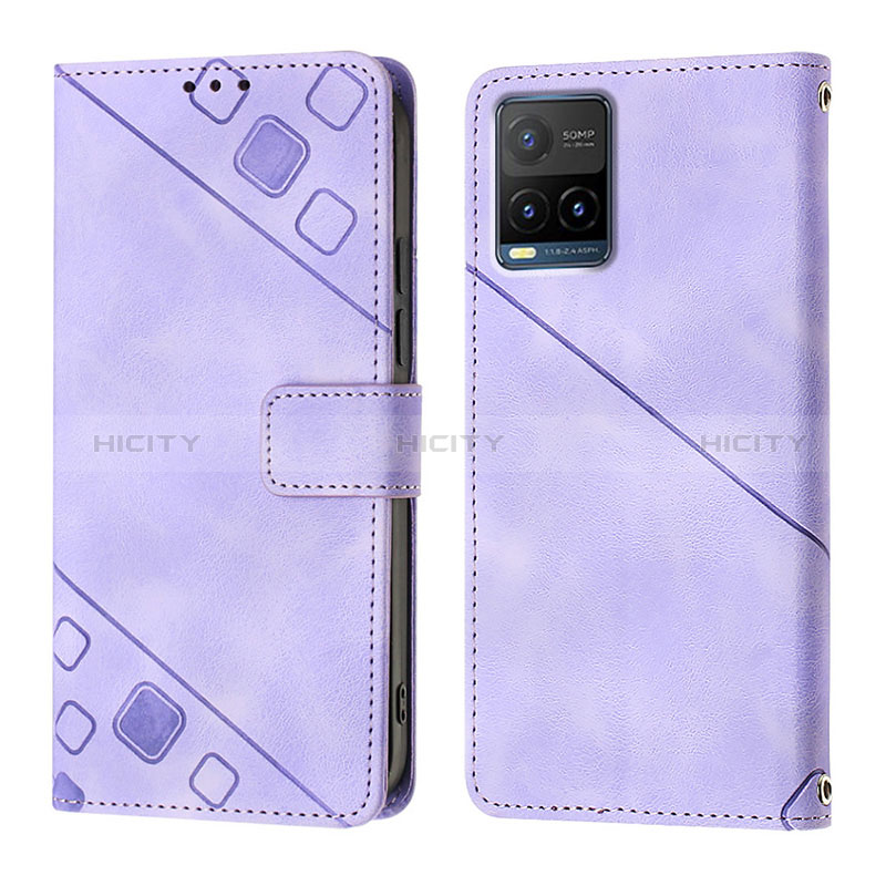 Funda de Cuero Cartera con Soporte Carcasa Y02B para Vivo Y21 Purpura Claro