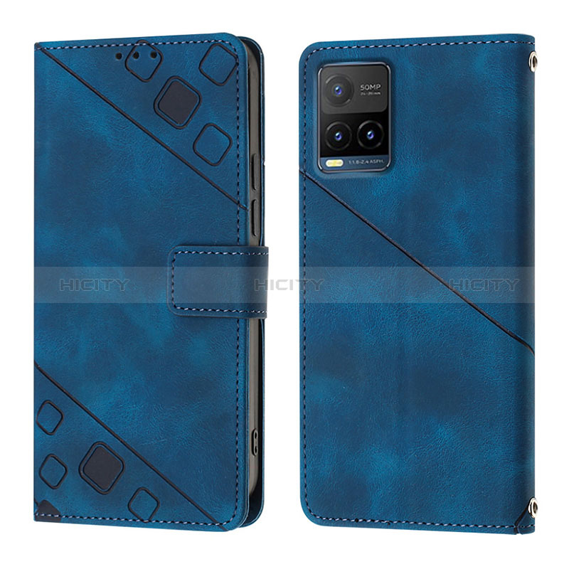 Funda de Cuero Cartera con Soporte Carcasa Y02B para Vivo Y21a Azul