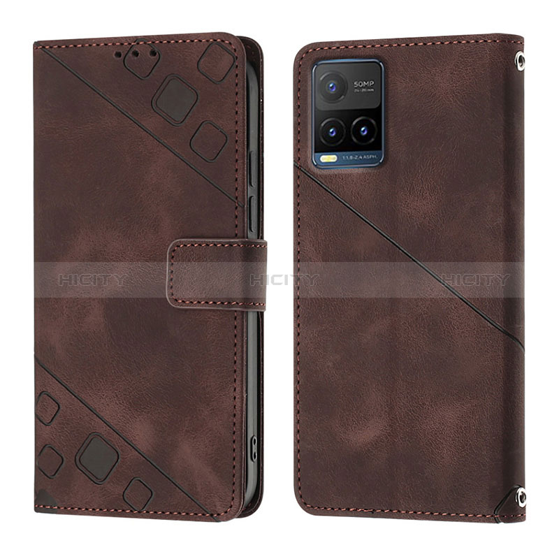 Funda de Cuero Cartera con Soporte Carcasa Y02B para Vivo Y21G Marron