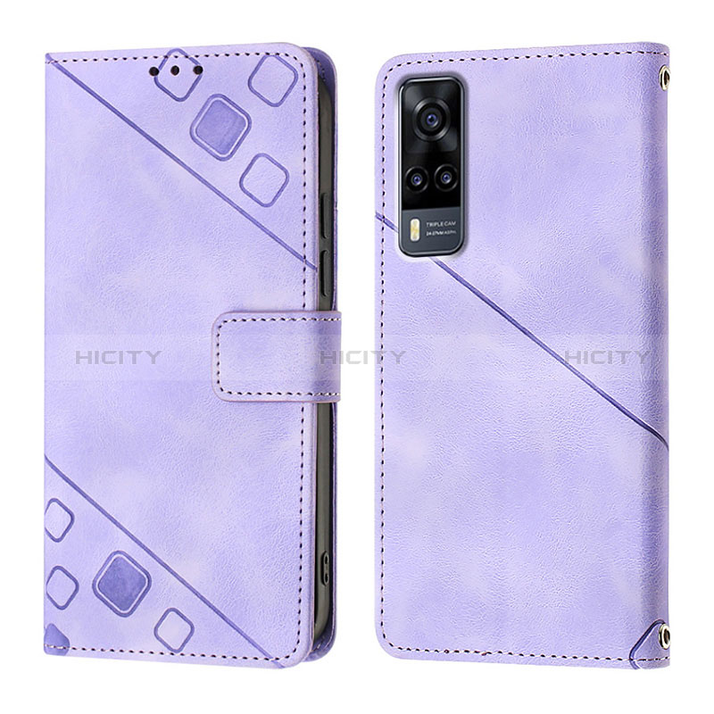 Funda de Cuero Cartera con Soporte Carcasa Y02B para Vivo Y53s 4G Purpura Claro