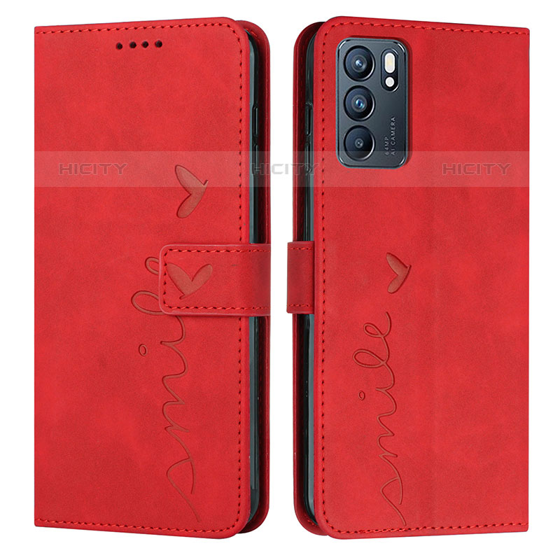 Funda de Cuero Cartera con Soporte Carcasa Y03X para Oppo Reno6 5G Rojo