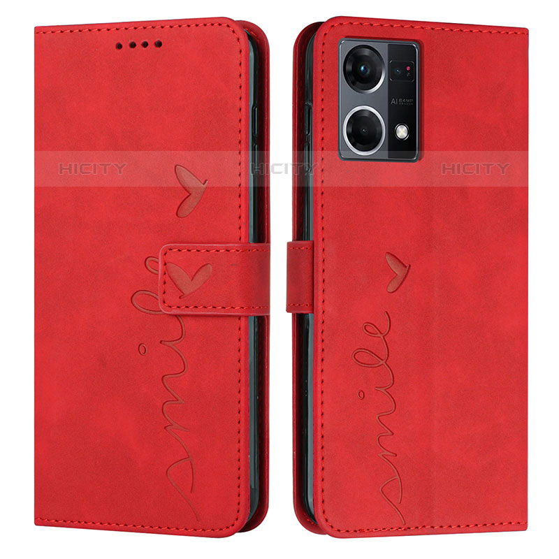 Funda de Cuero Cartera con Soporte Carcasa Y03X para Oppo Reno7 4G Rojo