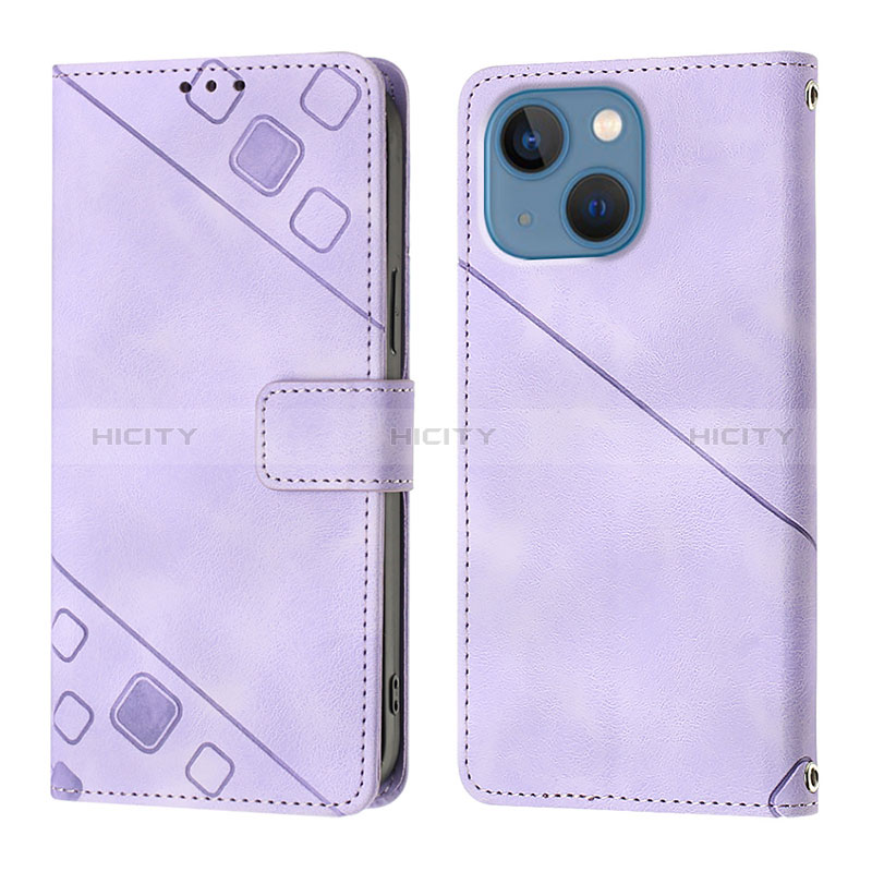 Funda de Cuero Cartera con Soporte Carcasa Y05B para Apple iPhone 15 Plus Morado