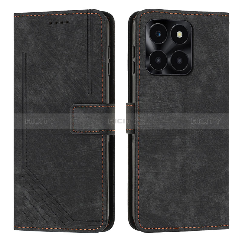 Funda de Cuero Cartera con Soporte Carcasa Y07X para Huawei Honor X6a Negro