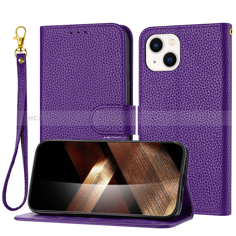 Funda de Cuero Cartera con Soporte Carcasa Y09X para Apple iPhone 14 Plus Morado