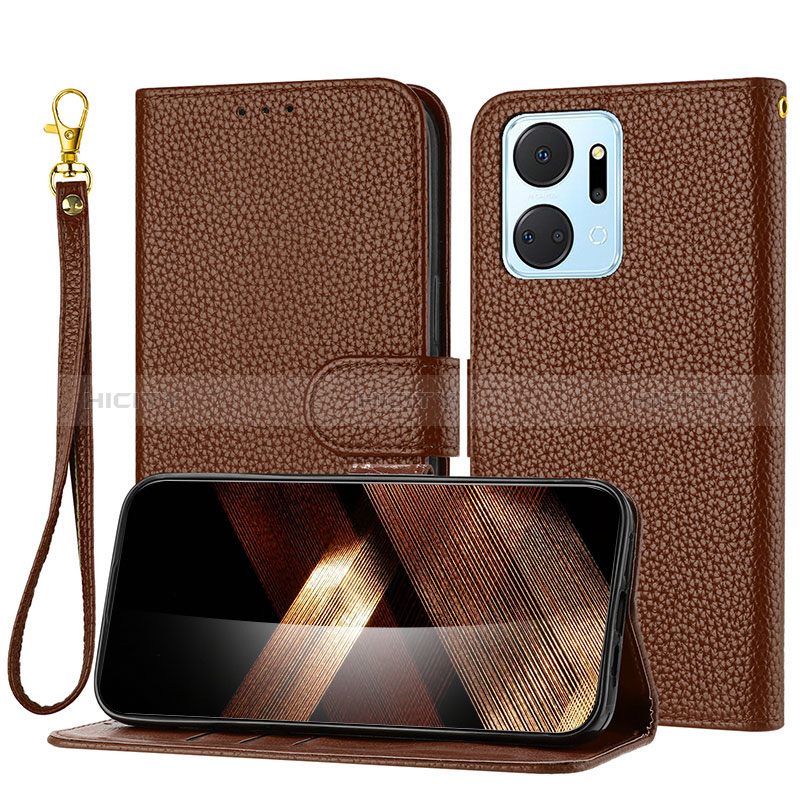 Funda de Cuero Cartera con Soporte Carcasa Y09X para Huawei Honor X7a Marron