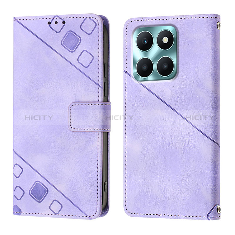 Funda de Cuero Cartera con Soporte Carcasa YB1 para Huawei Honor X6a Morado