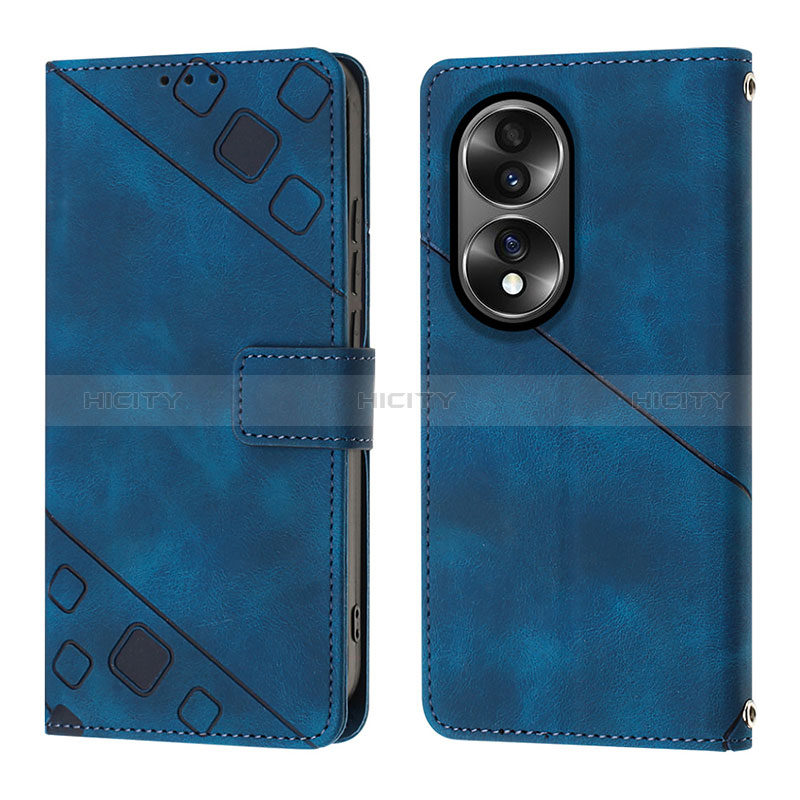 Funda de Cuero Cartera con Soporte Carcasa YB1 para Huawei Honor X7b Azul