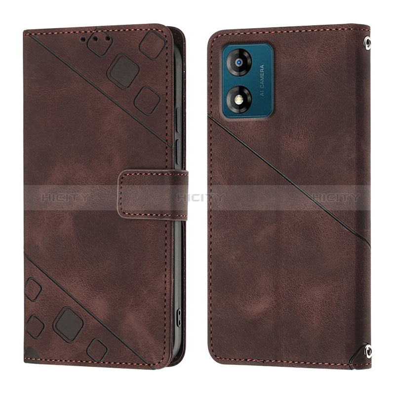 Funda de Cuero Cartera con Soporte Carcasa YB1 para Motorola Moto E13 Marron