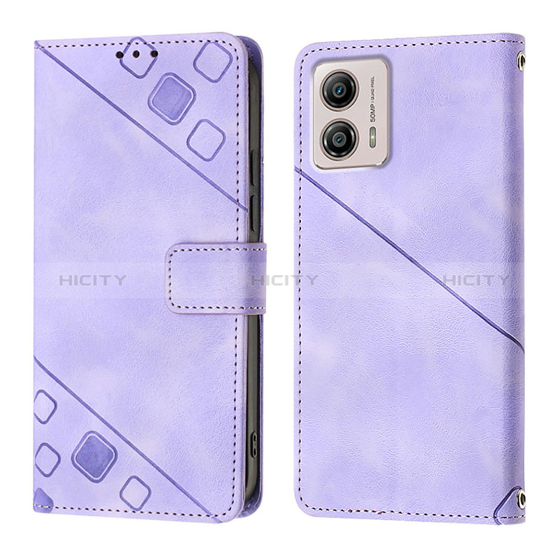 Funda de Cuero Cartera con Soporte Carcasa YB1 para Motorola Moto G53j 5G Morado