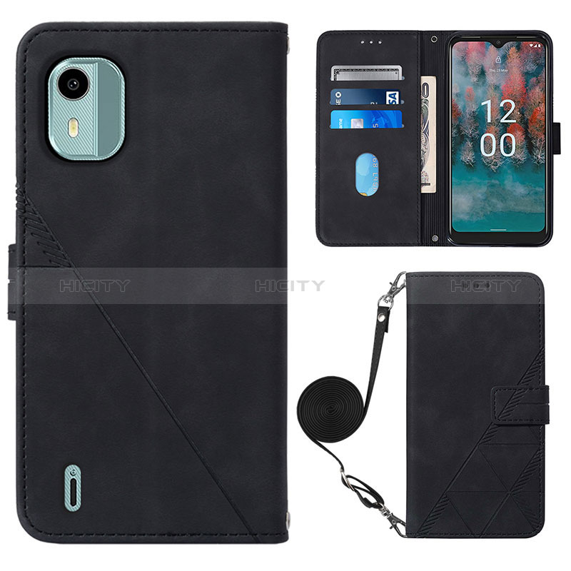 Funda de Cuero Cartera con Soporte Carcasa YB1 para Nokia C12 Plus Negro