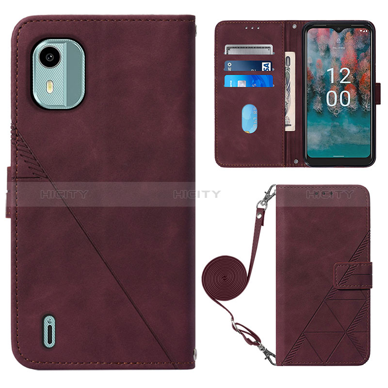 Funda de Cuero Cartera con Soporte Carcasa YB1 para Nokia C12 Plus Rojo