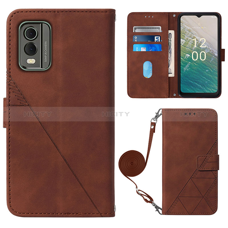 Funda de Cuero Cartera con Soporte Carcasa YB1 para Nokia C210 Marron