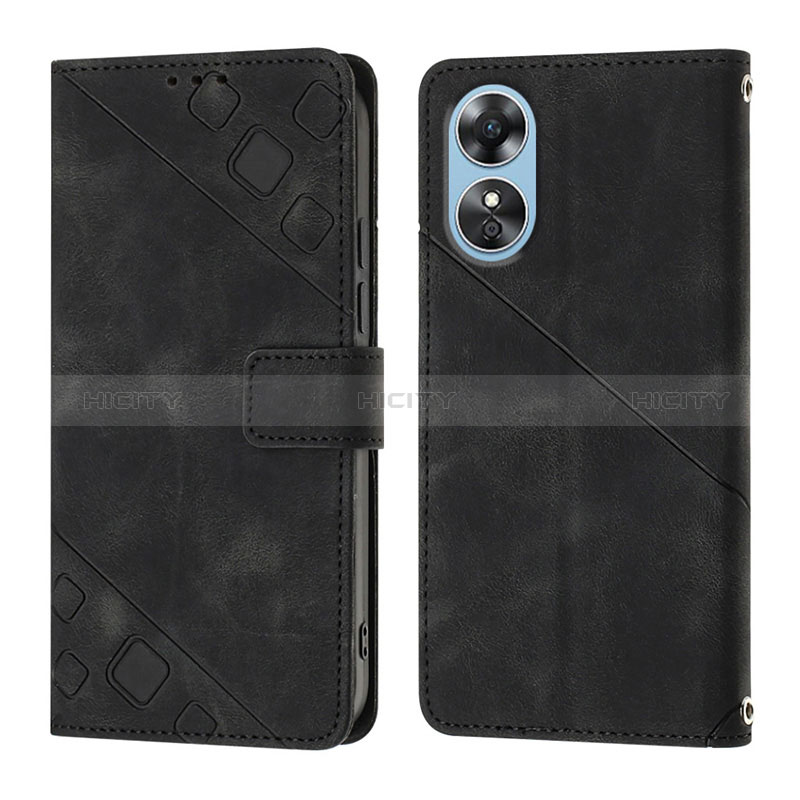 Funda de Cuero Cartera con Soporte Carcasa YB1 para Oppo A17 Negro