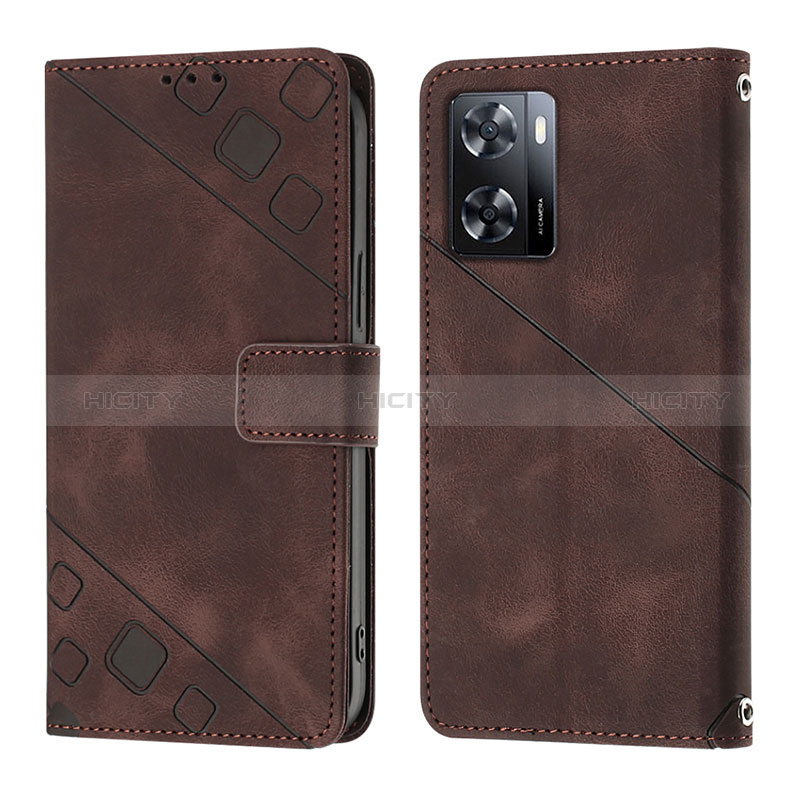 Funda de Cuero Cartera con Soporte Carcasa YB1 para Oppo A57e Marron