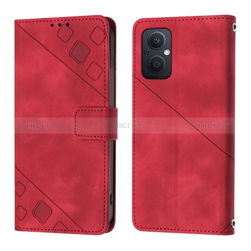 Funda de Cuero Cartera con Soporte Carcasa YB1 para Oppo A96 5G Rojo