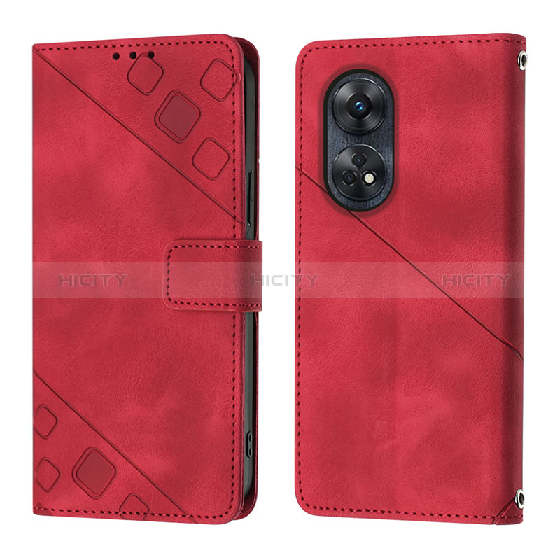 Funda de Cuero Cartera con Soporte Carcasa YB1 para Oppo Reno8 T 4G Rojo