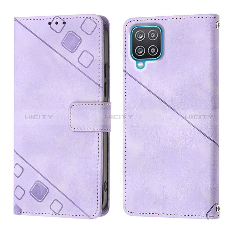 Funda de Cuero Cartera con Soporte Carcasa YB1 para Samsung Galaxy A12 Morado