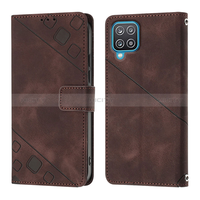 Funda de Cuero Cartera con Soporte Carcasa YB1 para Samsung Galaxy A12 Nacho Marron