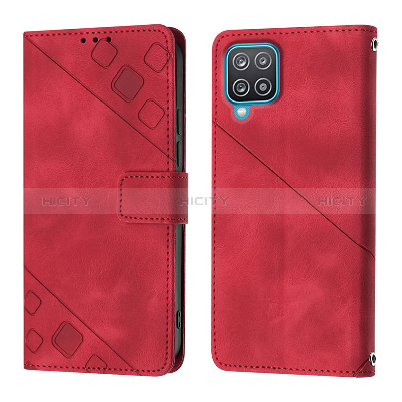 Funda de Cuero Cartera con Soporte Carcasa YB1 para Samsung Galaxy A12 Nacho Rojo