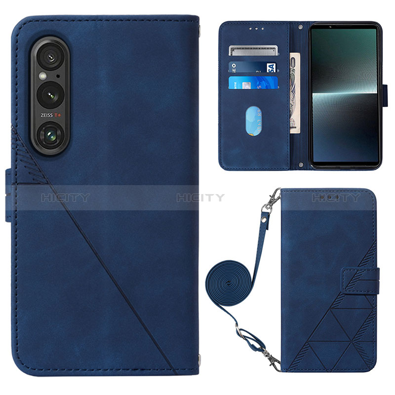 Funda de Cuero Cartera con Soporte Carcasa YB1 para Sony Xperia 1 V Azul