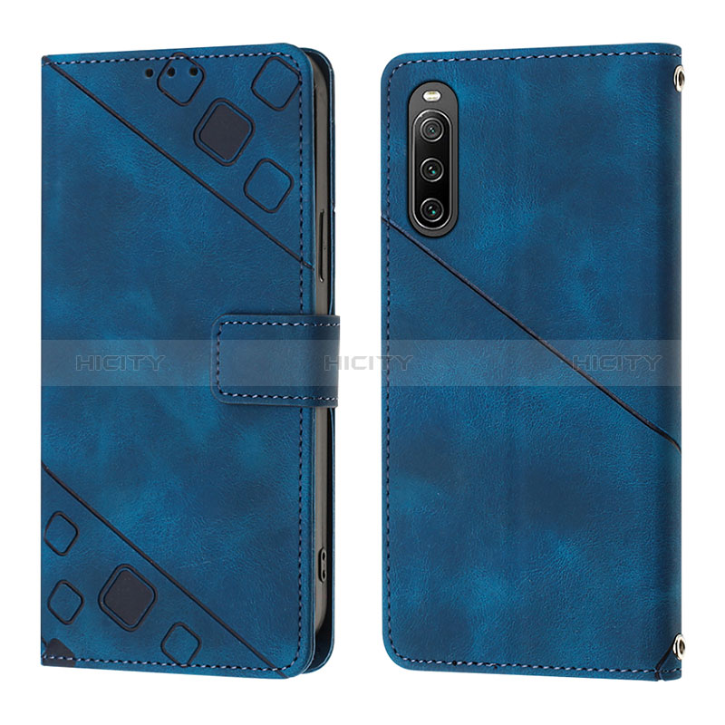 Funda de Cuero Cartera con Soporte Carcasa YB1 para Sony Xperia 10 IV Azul