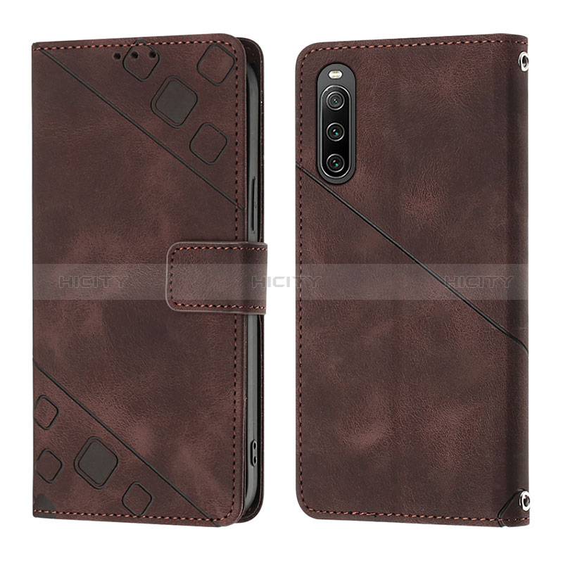 Funda de Cuero Cartera con Soporte Carcasa YB1 para Sony Xperia 10 IV Marron