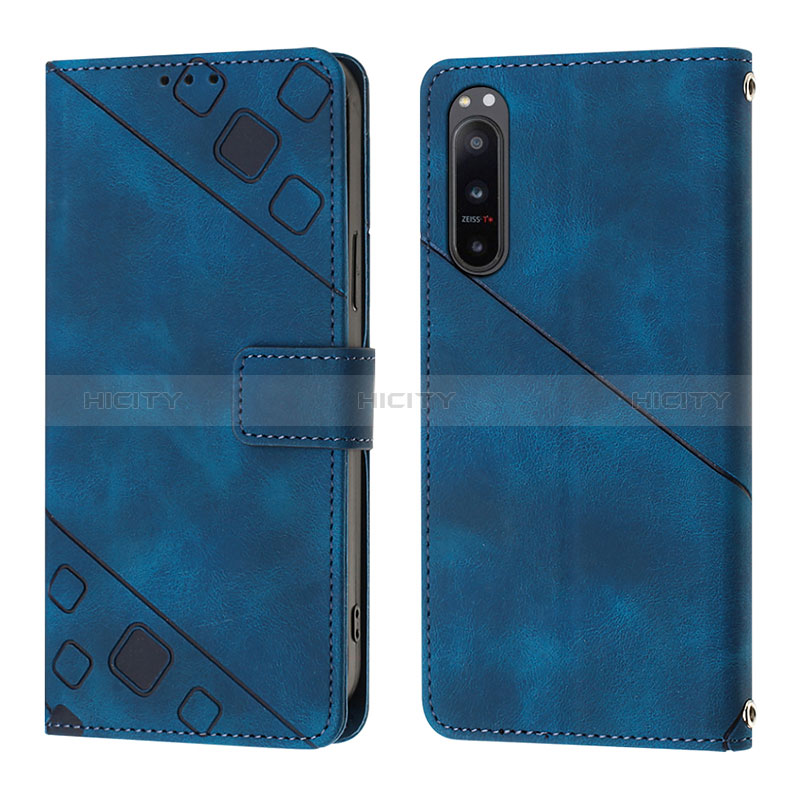 Funda de Cuero Cartera con Soporte Carcasa YB1 para Sony Xperia 5 IV Azul