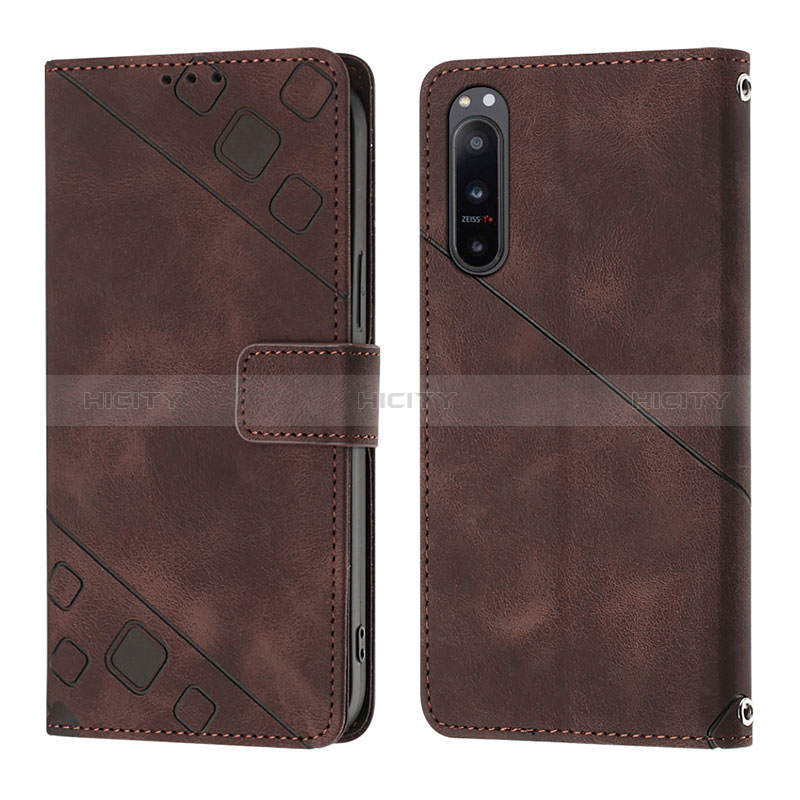 Funda de Cuero Cartera con Soporte Carcasa YB1 para Sony Xperia 5 IV Marron