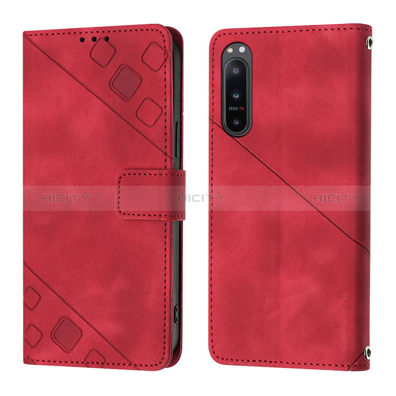 Funda de Cuero Cartera con Soporte Carcasa YB1 para Sony Xperia 5 IV Rojo