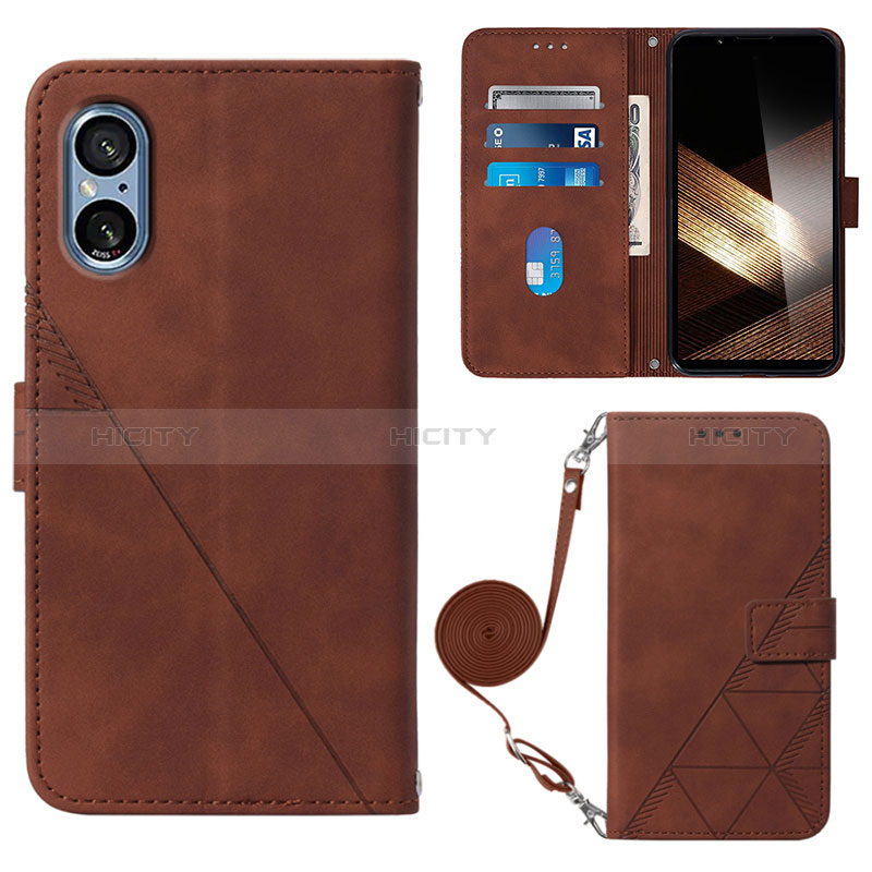 Funda de Cuero Cartera con Soporte Carcasa YB2 para Sony Xperia 5 V Marron